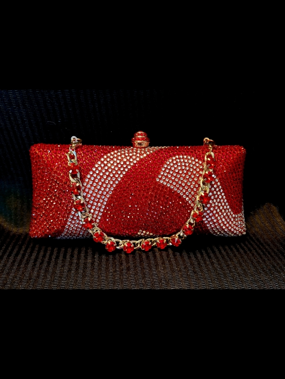 NWOT Red Crystal Wave Clutch Bag with Gold Chain